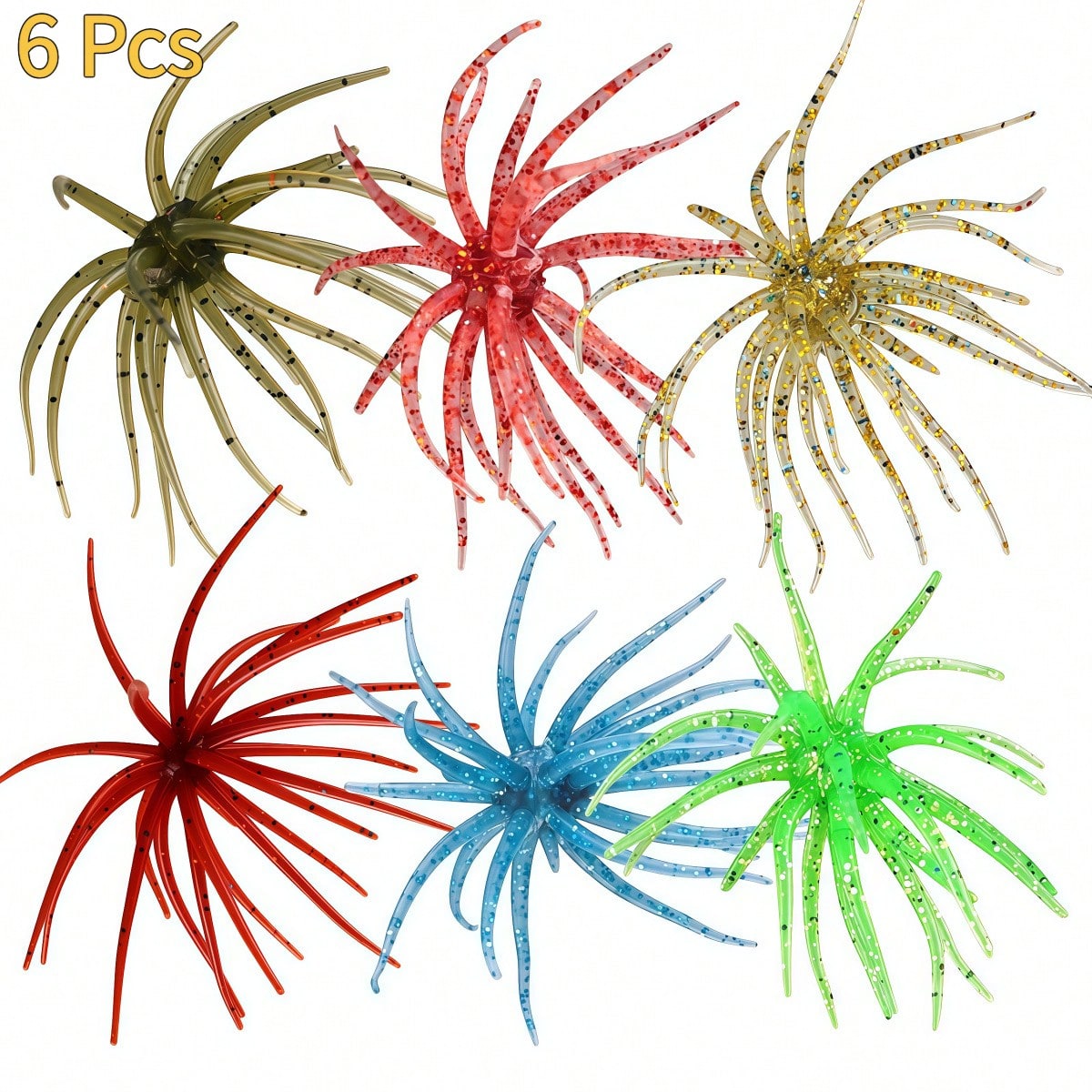 Fishing Lure Topwater - เหยื่อตกปลาแบบนุ่มรูปทรงเม่นทะเล 6 ชิ้น ผลิตจากวัสดุ TPE ลักษณะสมจริง